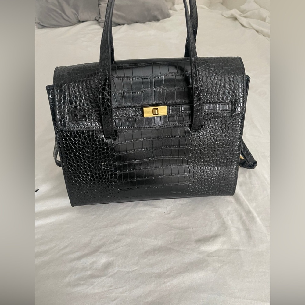 Black Croc-Embossed Handbag